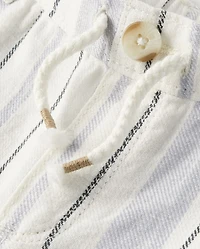 Kids Striped Roll Cuff Linen-Blend Pull On Pants