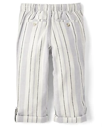 Kids Striped Roll Cuff Linen-Blend Pull On Pants