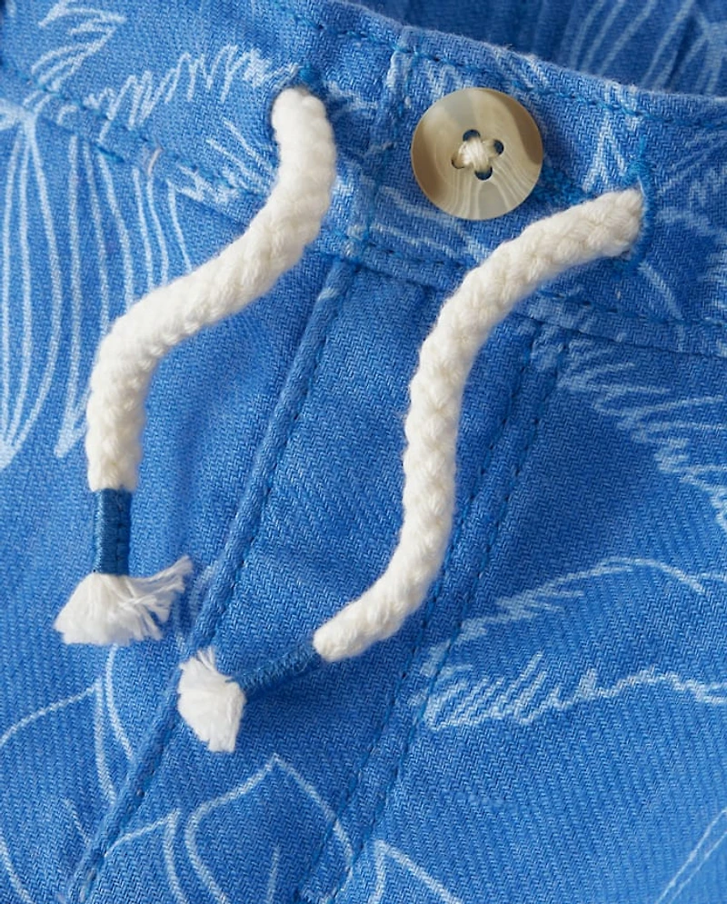 Kids Tropical Leaf Linen-Blend Pull-On Shorts