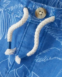 Kids Tropical Leaf Linen-Blend Pull-On Shorts