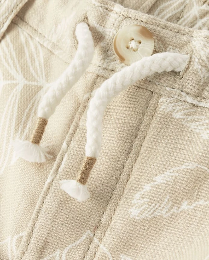 Kids Tropical Leaf Linen-Blend Pull-On Shorts