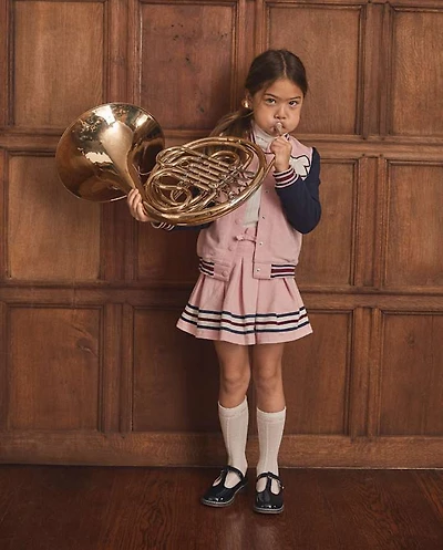 Girls Pleated Striped Hem Skort - Campus Cuties