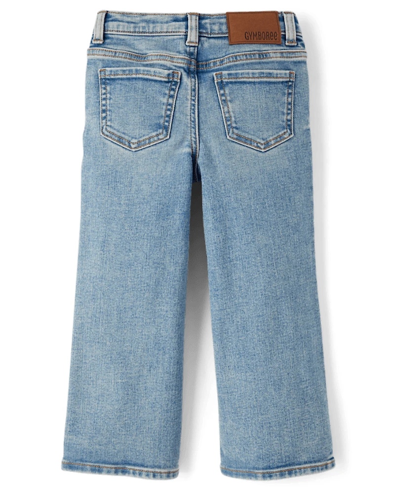 Girls Braided Patch Pocket Wide Leg Jeans - Little Essentials
