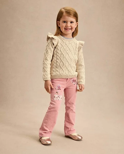 Girls Embroidered Floral Corduroy Flare Pants - Highland Hills