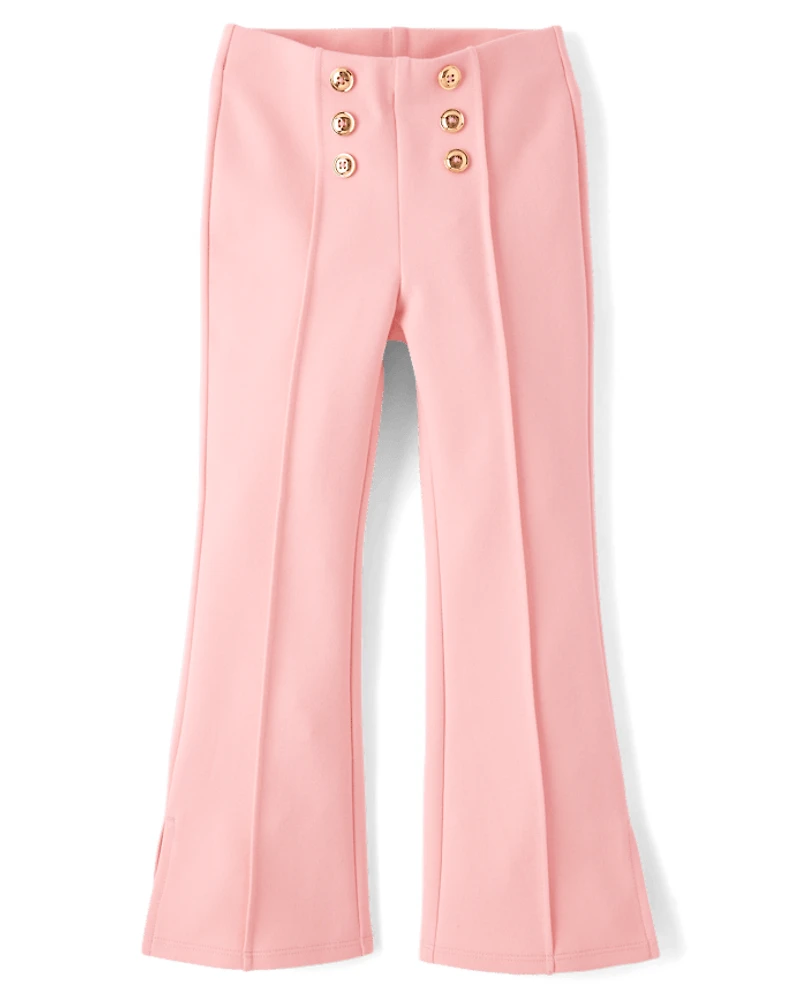 Girls Button Ponte Split Flare Jeggings