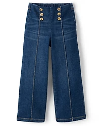 Girls Button High Rise Wide Leg Jeans - Little Essentials