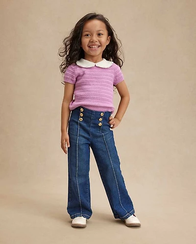 Girls Button High Rise Wide Leg Jeans - Little Essentials