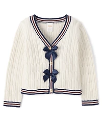 Girls Cable Knit Bow Cardigan - Campus Cuties