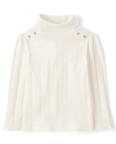 Girls Button Pointelle Turtleneck Top