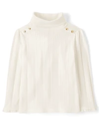 Girls Button Pointelle Turtleneck Top