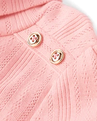 Girls Button Pointelle Turtleneck Top
