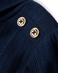 Girls Button Pointelle Turtleneck Top - Little Essentials