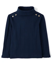 Girls Button Pointelle Turtleneck Top