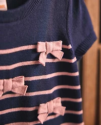 Girls Striped Bow Sweater Dress - Campus Cuties