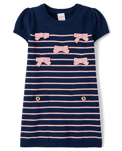 Robe pull rayée à nœud papillon pour filles - Campus Cuties