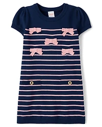 Robe pull rayée à nœud papillon pour filles - Campus Cuties