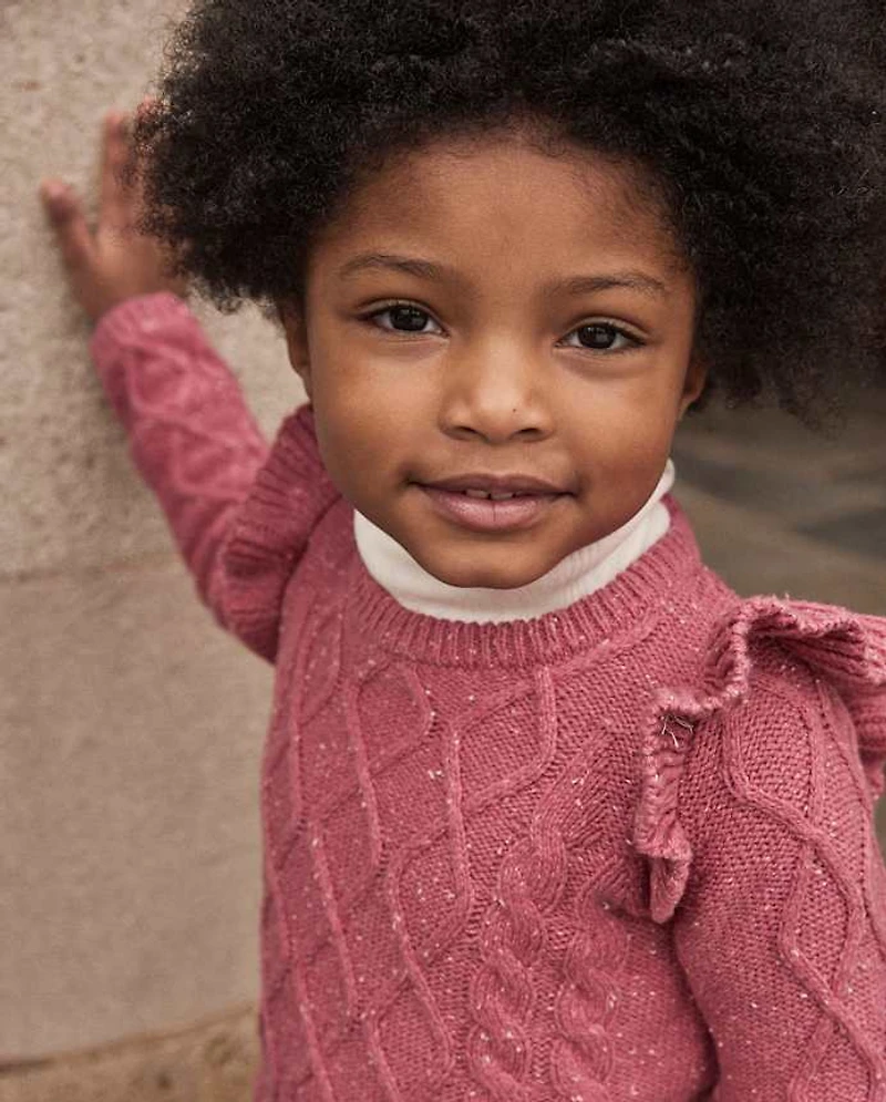 Girls Cable Knit Flutter Sweater