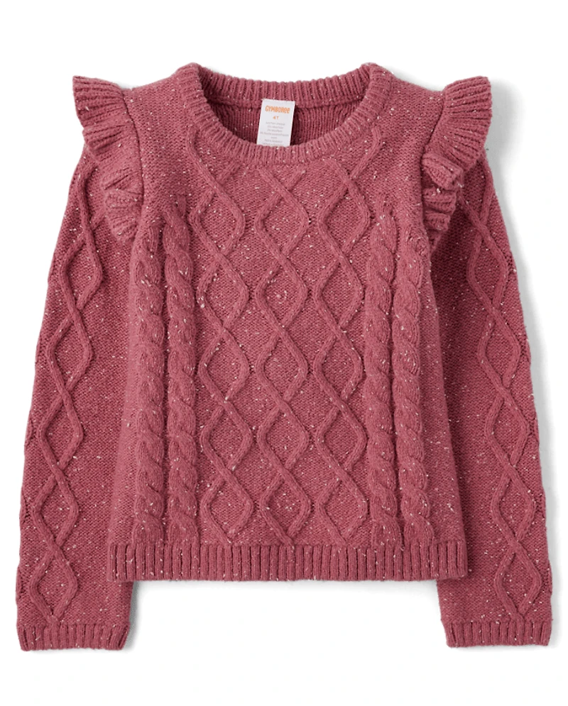 Girls Cable Knit Flutter Sweater