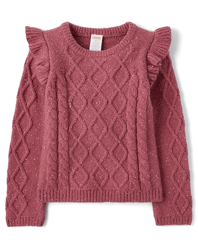 Girls Cable Knit Flutter Sweater
