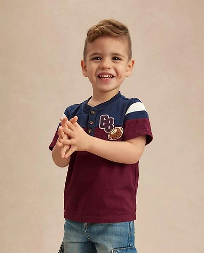 Boys Colorblock Varsity Henley Top - Campus Cuties