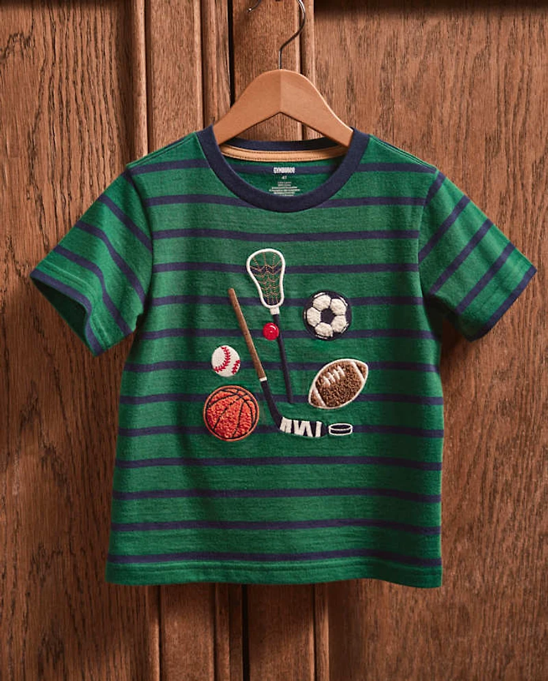 Boys Striped Embroidered Sports Top - Campus Cuties