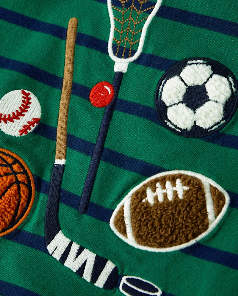 Boys Striped Embroidered Sports Top - Campus Cuties