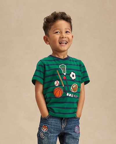 Boys Striped Embroidered Sports Top - Campus Cuties