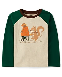 Boys Embroidered Squirrel Raglan Top - Fall Celebrations