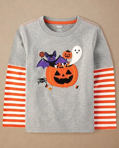 Boys Embroidered Halloween Layered Top