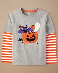 Boys Embroidered Halloween Layered Top