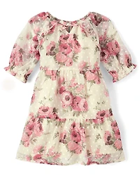 Girls Floral Clip Dot Tiered Dress - Highland Hills