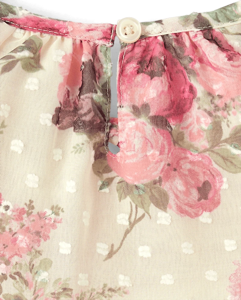 Girls Floral Clip Dot Tiered Dress - Highland Hills