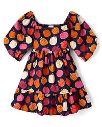 Girls Pumpkin Flannel Ruffle Dress - Fall Celebrations