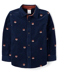 Boys Embroidered Fox Corduroy Button Up Shirt - Highland Hills