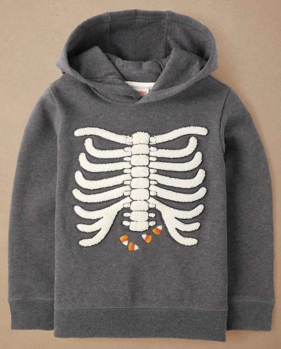 Boys Embroidered Skeleton Fleece Hoodie - Halloween