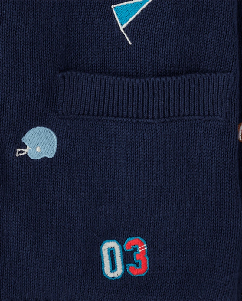 Boys Embroidered Varsity Cardigan - Campus Cuties
