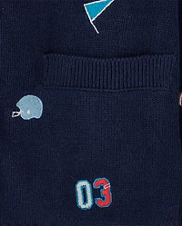 Boys Embroidered Varsity Cardigan - Campus Cuties