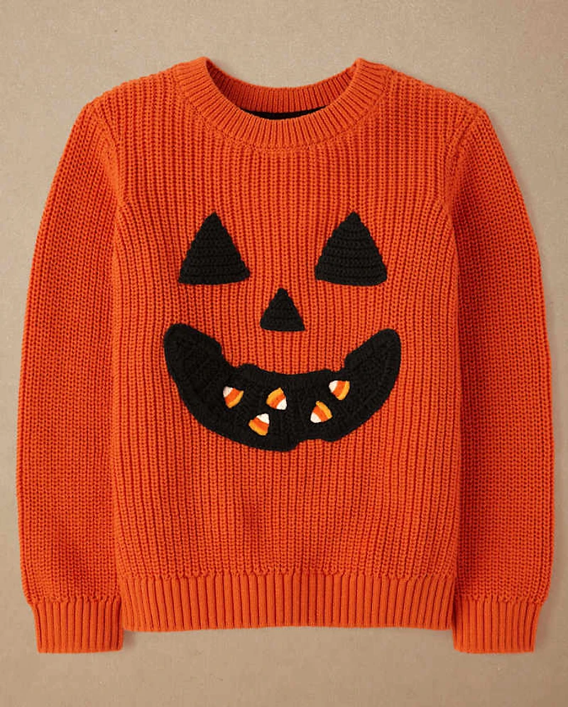 Boys Embroidered Jack-O-Lantern Sweater - Halloween
