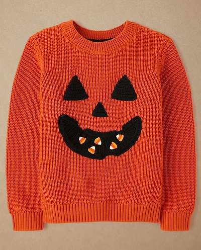 Boys Embroidered Jack-O-Lantern Sweater - Halloween