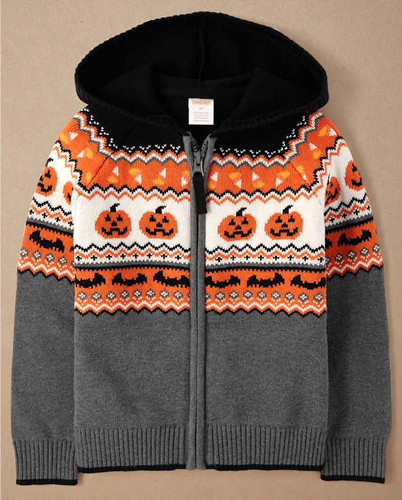 Boys Halloween Fairisle Fleece Zip Up Hoodie