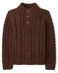 Boys Textured Cable Knit Mock Neck Sweater - Little Essentials