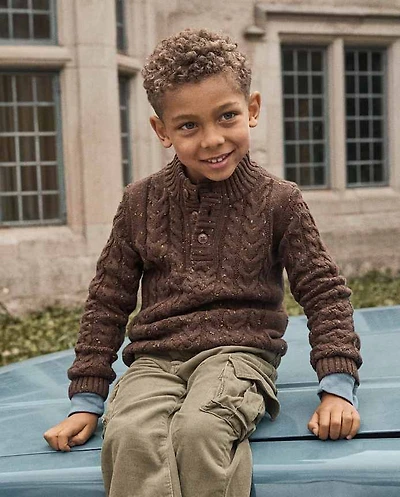 Boys Textured Cable Knit Mock Neck Sweater - Little Essentials