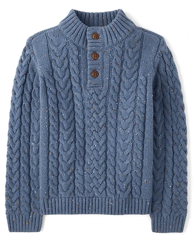 Boys Textured Cable Knit Mock Neck Sweater - Little Essentials