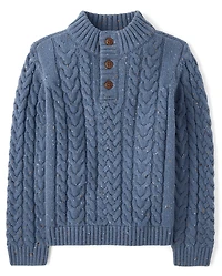 Boys Textured Cable Knit Mock Neck Sweater - Little Essentials