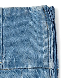 Girls Pleated Button Denim Skirt - Campus Cuties