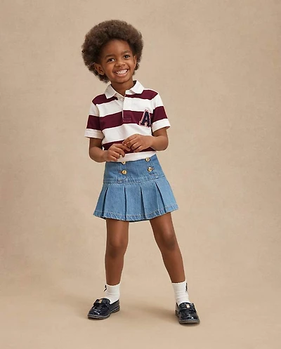 Girls Pleated Button Denim Skirt - Campus Cuties