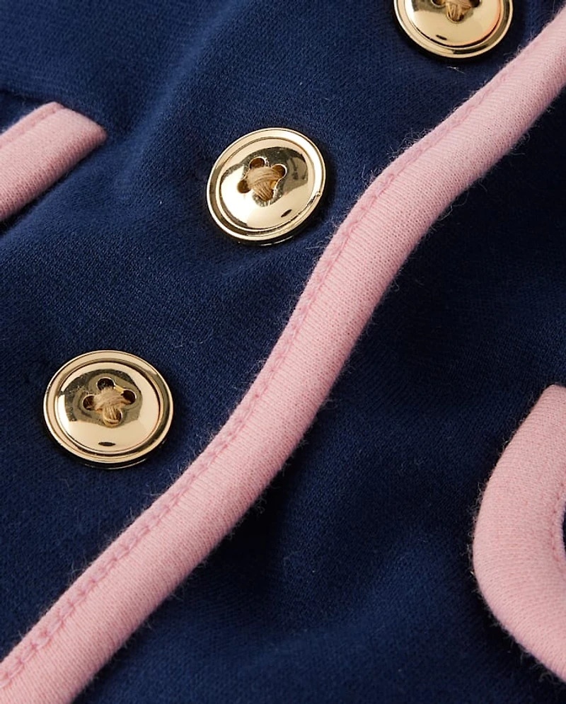 Blazer en point de Rome à bordure contrastante pour fille - Campus Cuties