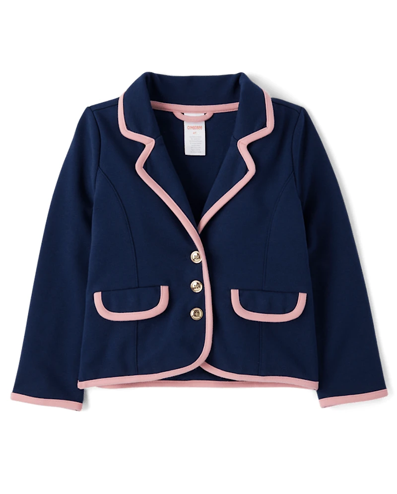 Blazer en point de Rome à bordure contrastante pour fille - Campus Cuties