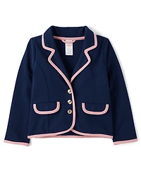 Blazer en point de Rome à bordure contrastante pour fille - Campus Cuties