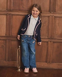 Blazer en point de Rome à bordure contrastante pour fille - Campus Cuties